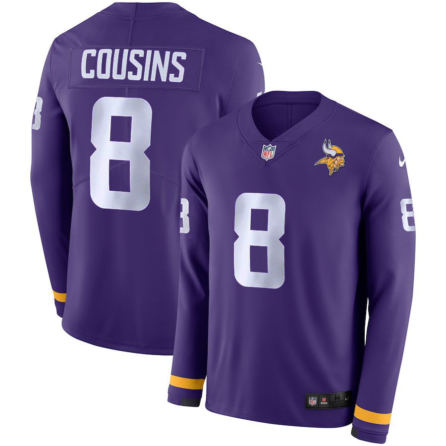 Men Minnesota Vikings #8 Cousins purple  Limited NFL Nike Therma Long Sleeve Jersey